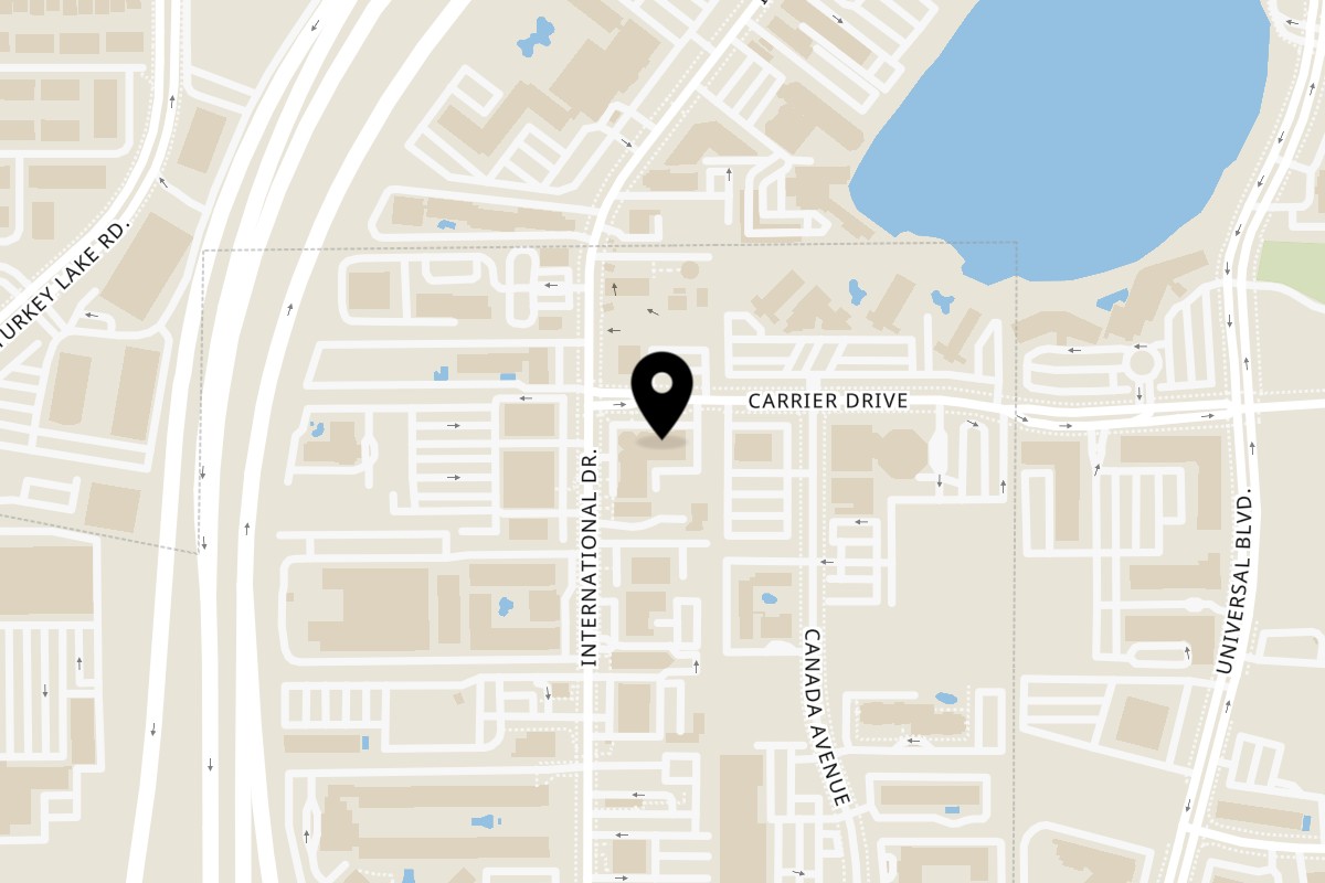 Map showing the location of El Burro Loco El Burro Loco on 6524 Carrier Drive in Orlando